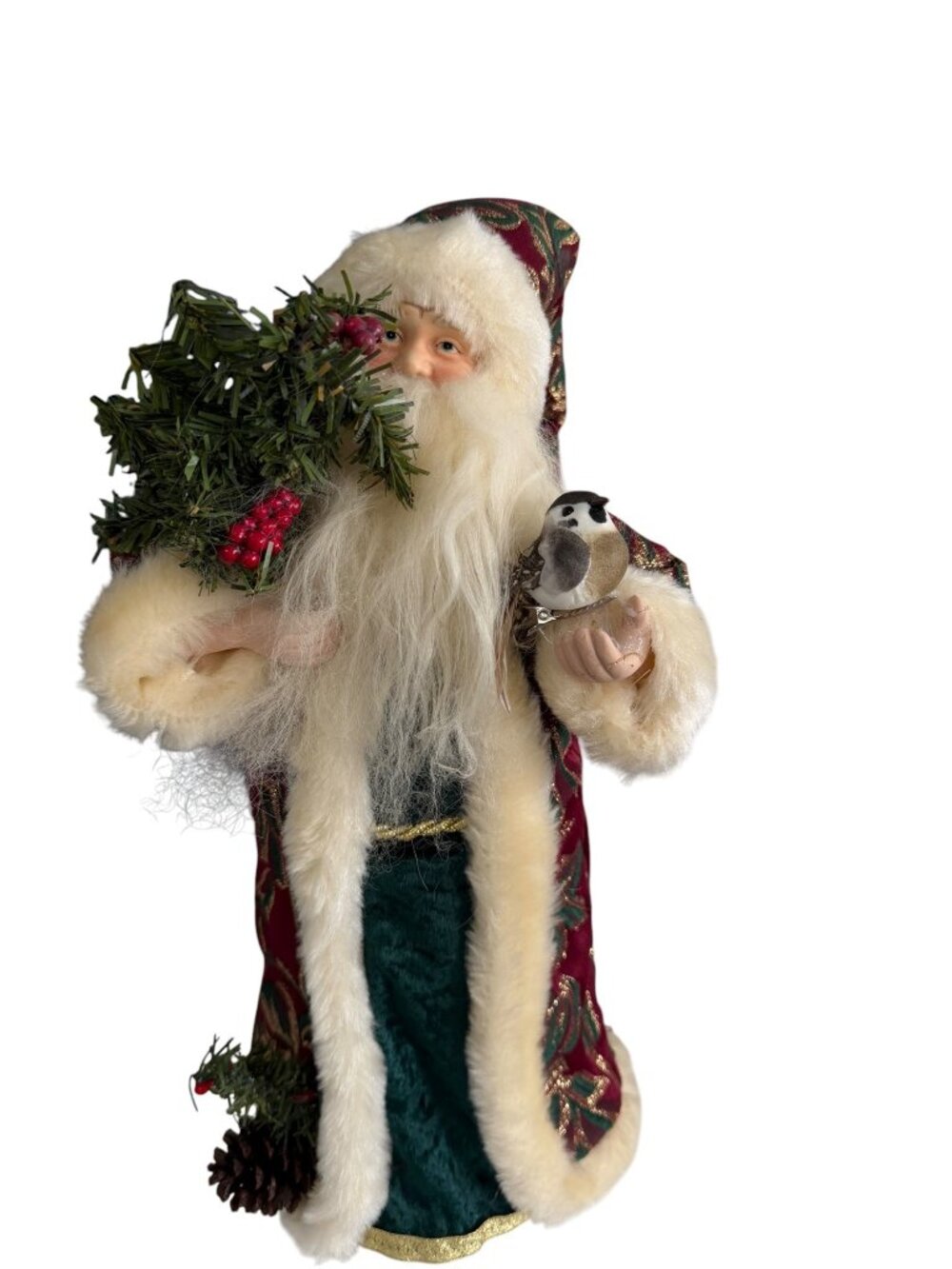 Vintage 1995–2005 Old World Santa Father Christmas Bird Brocade 15 Inch